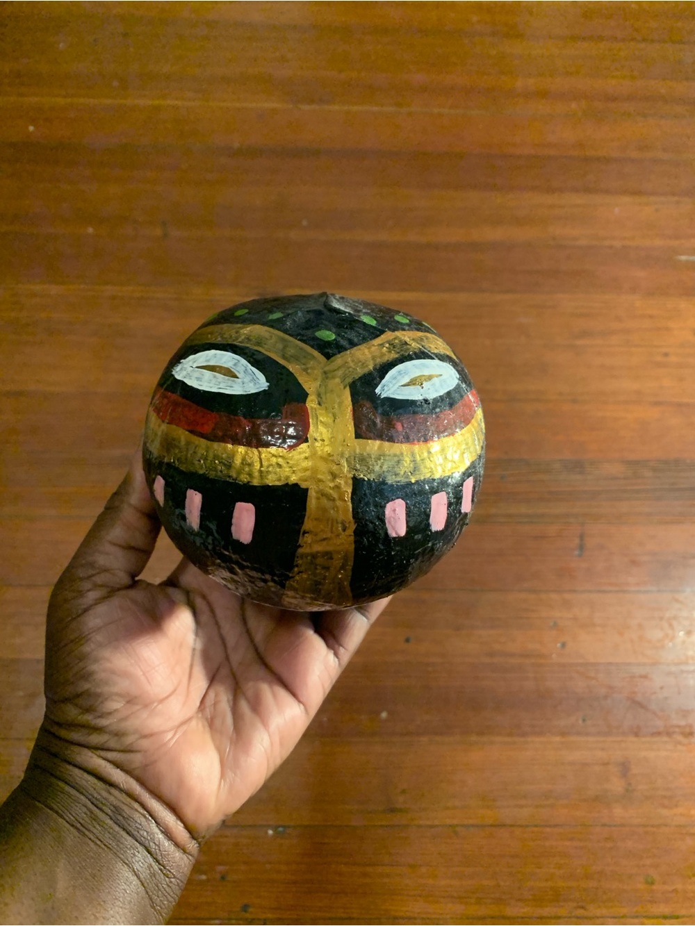 Hand-painted Black and Gold Decorative Tribal Sphere - Zulu Coconut 2023